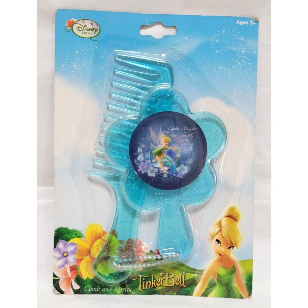 Disney Fairies Tinker Bell Blue Glitter Comb & Mirror Set